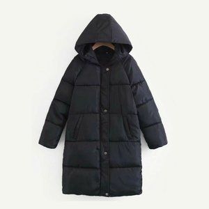 SHEIN Black Hooded Puffer Coat | M(6)